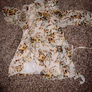 Flower brown wrap shirt